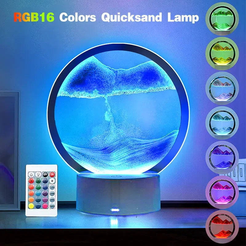 LED Sandscape Lamp 3D Moving Sand Art with 16 Colors Hourglass Light