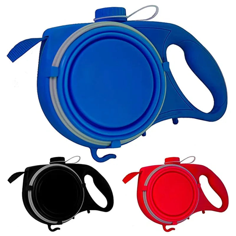 Multifunction Pet Dog Leash with Builtin Water Bottle Bowl Waste Bag Dispenser