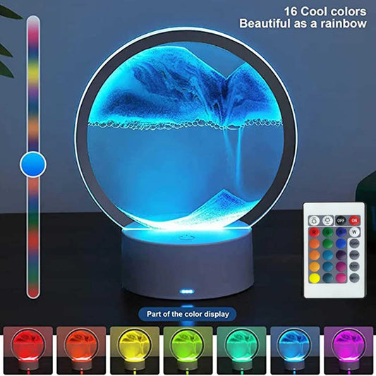 LED Sandscape Lamp 3D Moving Sand Art with 16 Colors Hourglass Light