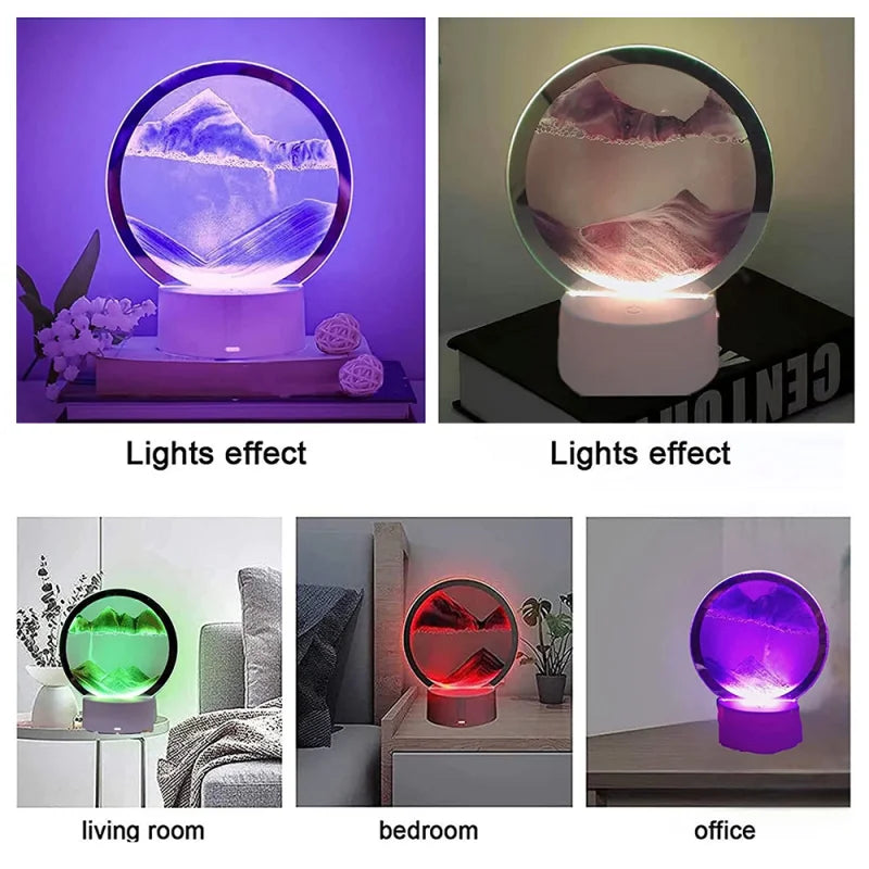 LED Sandscape Lamp 3D Moving Sand Art with 16 Colors Hourglass Light