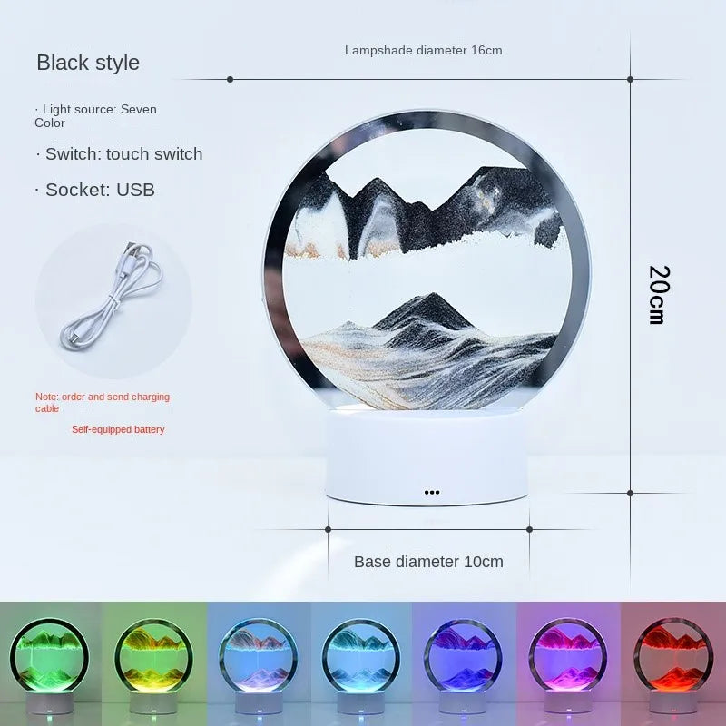 LED Sandscape Lamp 3D Moving Sand Art with 16 Colors Hourglass Light