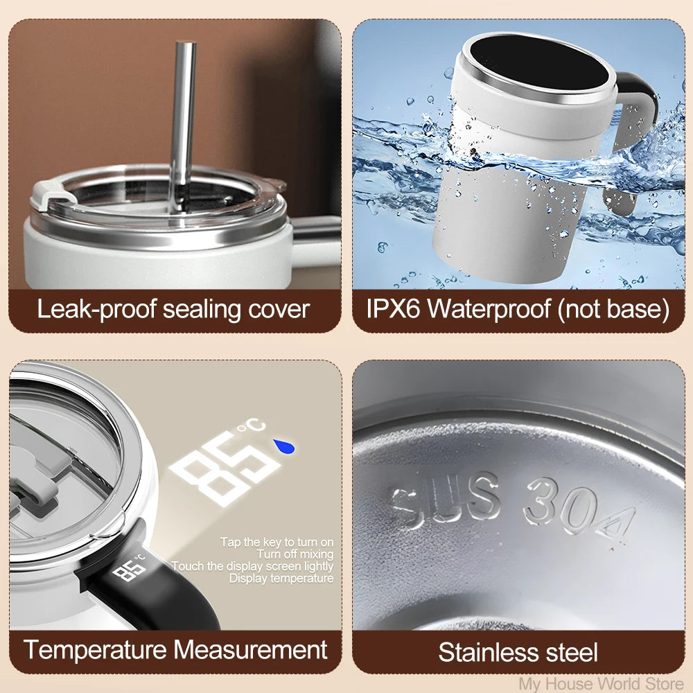 Automatic Magnetic Stirring Mug with Straw & Lid Stainless Steel