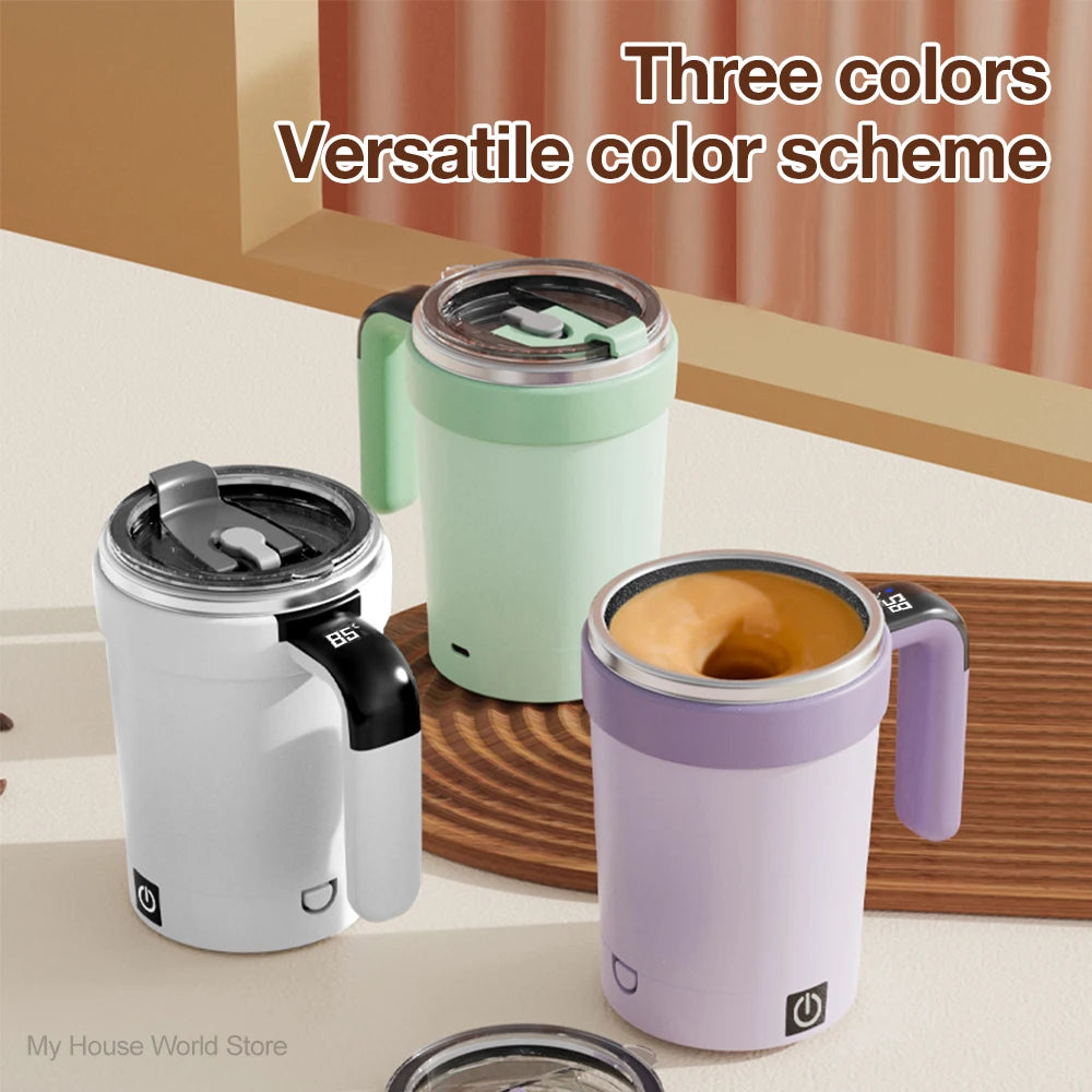 Automatic Magnetic Stirring Mug with Straw & Lid Stainless Steel