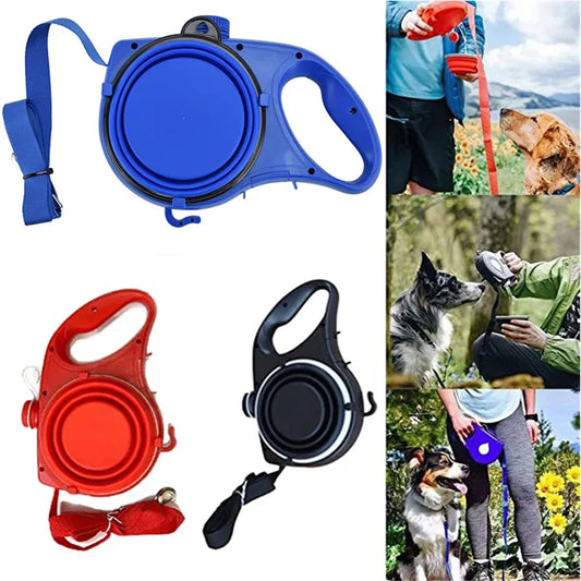 Multifunction Pet Dog Leash with Builtin Water Bottle Bowl Waste Bag Dispenser