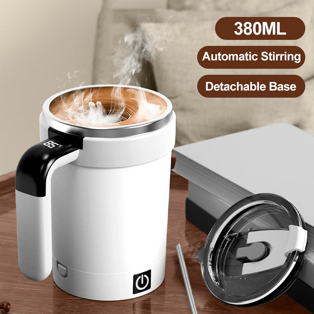 Automatic Magnetic Stirring Mug with Straw & Lid Stainless Steel