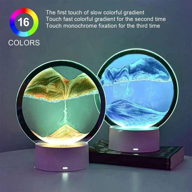 LED Sandscape Lamp 3D Moving Sand Art with 16 Colors Hourglass Light