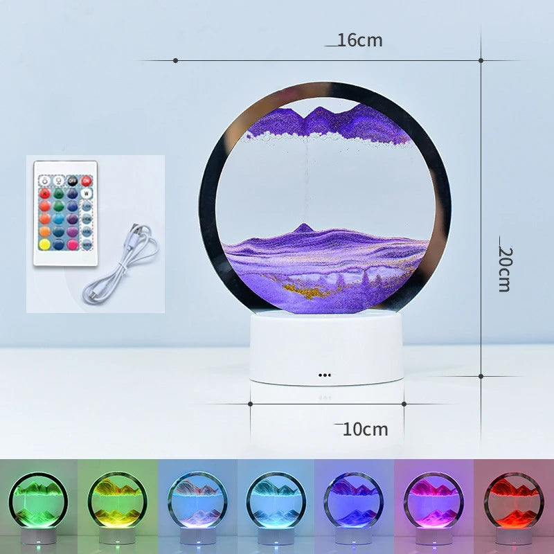 LED Sandscape Lamp 3D Moving Sand Art with 16 Colors Hourglass Light