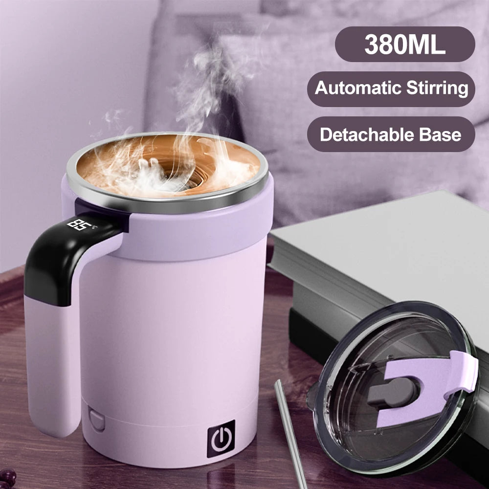 Automatic Magnetic Stirring Mug with Straw & Lid Stainless Steel